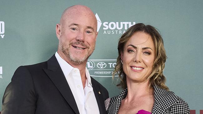 Luke Sayers and Cate Sayers at the Gather Round Welcome Dinner in Glenelg , Wednesday, April 3, 2024. Picture: Matt Loxton