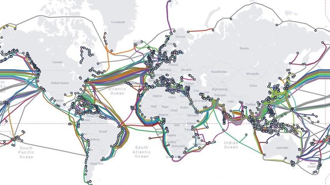 The global submarine cable network. Picture: Submarine Cable Map / TeleGeography