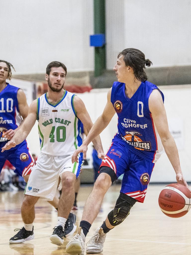 Joshua Allen, Mountaineers. QSL basketball mens, Mountaineers vs Gold Coast Rollers. Friday, June 18, 2021. Picture: Nev Madsen.