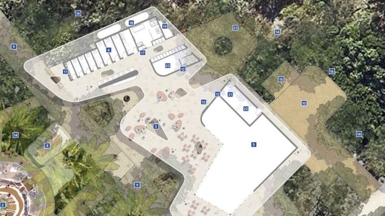 The layout design for the Arrivals Plaza with the possible cafe/dining/bar location at number 5.