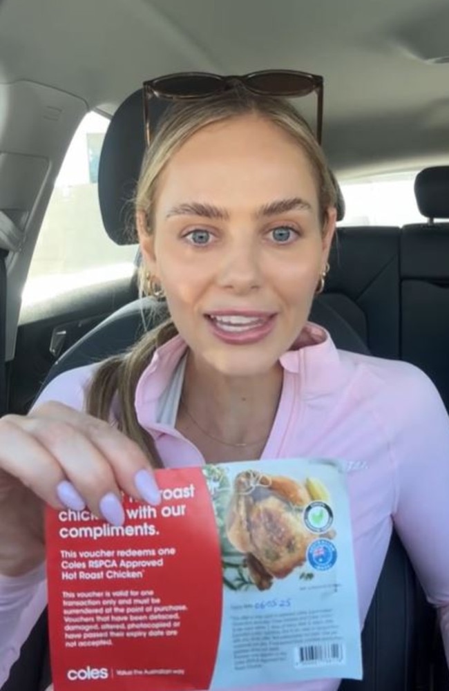 A woman has scared a hack to score free roast chook. Picture: TikTok