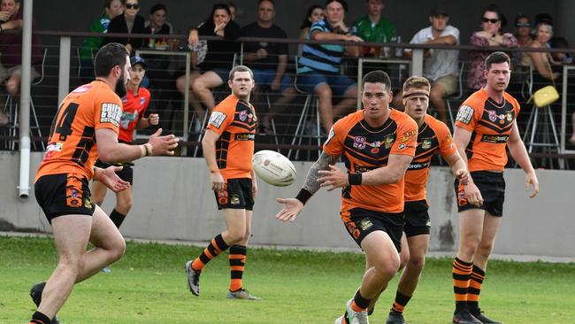 Mitchell Grimes passes the ball during the Townsville District Rugby League clash between Brothers and Herbert River at Jack Manski Oval. Picture: Matthew Elkerton