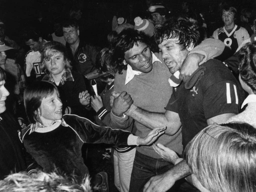 Arthur Beetson was Origin. The Roosters star captained Queensland in the first ever match against NSW in 1980, and was the reason it exploded into one of Australia’s fiercest sporting rivalries. Remembered as the godfather of Origin, Beetson was one of the toughest players to ever take a rugby league field. Here, fans are congratulating him after leading the Maroons to victory at Lang Park in what went down in history as the birth of Origin. Picture: Geoff McLachlan, The Courier-Mail.