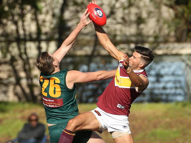 Kyle Galloway rucks against Thomas Blake. Picture: Hamish Blair