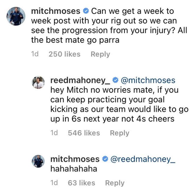 Mahoney's comment went down well with Moses. Image: Instagram