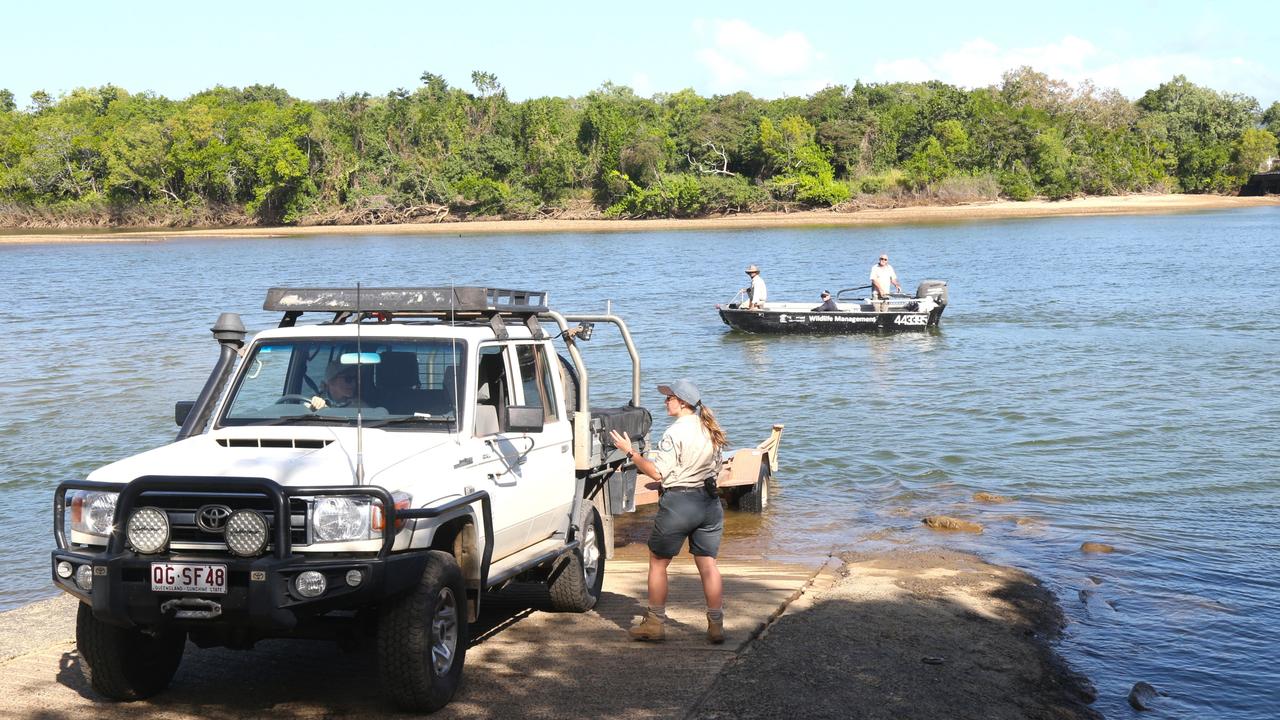 On August 5, 2024 Queensland Parks and Wildlife rangers prepare to retrieve a boat during the search for a missing man who was taken into the waters of the Annan River by a large croc. Peter Carruthers