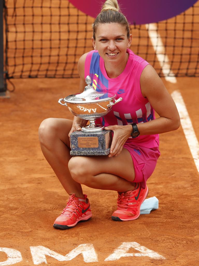 Simona Halep after winning her women's final against Karolina Pliskova. (Photo by Clive Brunskill/Getty Images)