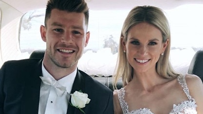 Crows star Bryce Gibbs and Luaren Tscharke wed in the Barossa Valley. Pics: Social media.