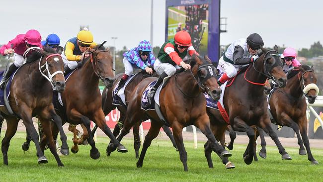 Mr Brightside (NZ) ridden by Craig Williams wins the VRC Champions Mile at Flemington Racecourse on November 09, 2024 in Flemington, Australia. (Photo by Pat Scala/Racing Photos via Getty Images)