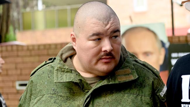 Simeon Boikov, who calls himself the 'Aussie Cossack’, at a pro-Russia rally held outside the consulate-general of the Russian Federation building in Sydney. Picture: NCA NewsWire / Jeremy Piper