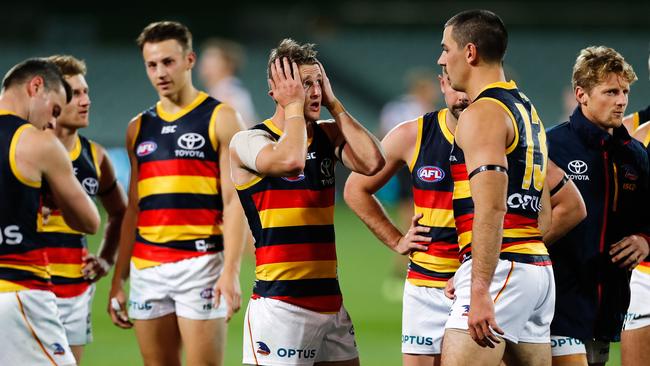 ADELAIDE, AUSTRALIA - JUNE 13: Matt Crouch of the Crows looks on dejected during the round 2 AFL match between the Port Adelaide Power and the Adelaide Crows at Adelaide Oval on June 13, 2020 in Adelaide, Australia. (Photo by Daniel Kalisz/Getty Images)