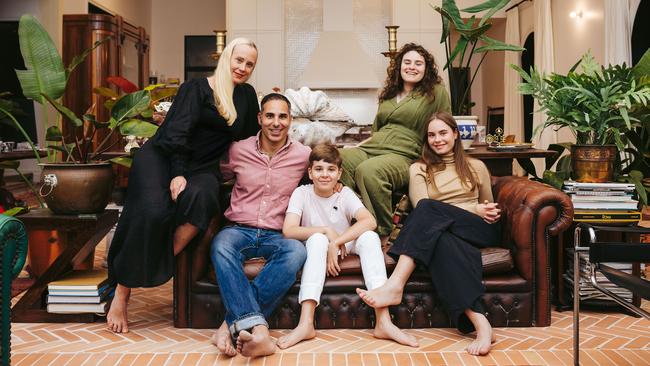 Michael Zavros with his wife Alison Kubler and their children Leo, 12, Phoebe, 17, and Olympia, 15. Picture: Katie Bennett