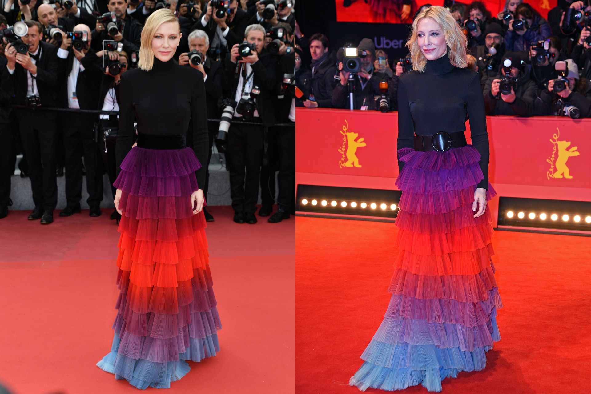 <p><b>Givenchy at the 2018 Cannes Film Festival and the 2023 Berlin Film Festival</b></p><p>Tiered, ombre Givenchy haute couture is a statement most would not be brave enough to wear even once, but Blanchett shows time and again that her style is not for the faint-hearted.</p>