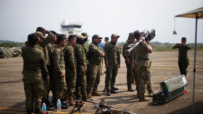 US and Philippine Army troops carry out a bilateral short-range air defence training exercise at Cagayan Airfield, Philippines. Picture: US Marine Corps.