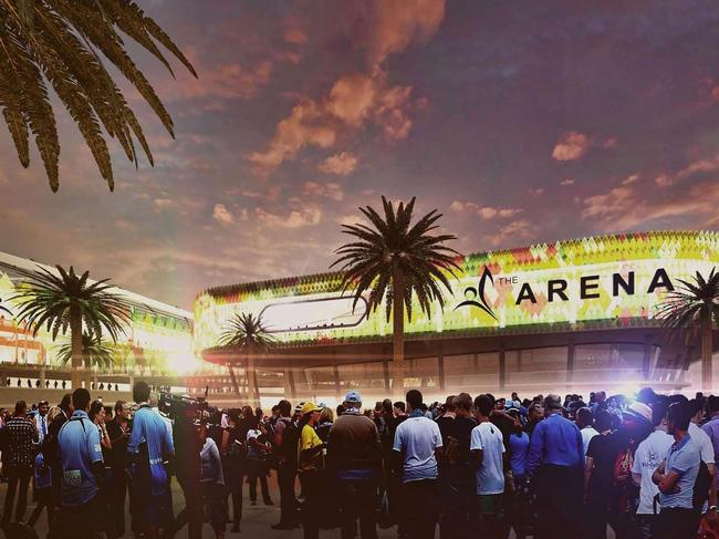 An artist's impression of a redeveloped Campbelltown Sports Stadium as part of the imagined Leumeah entertainment and sporting precinct.