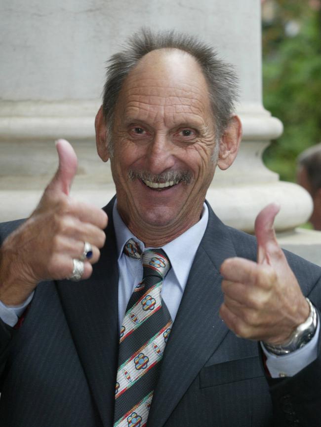 Mr Beamish gives the thumbs up outside the WA Supreme Court after his conviction was quashed. File picture