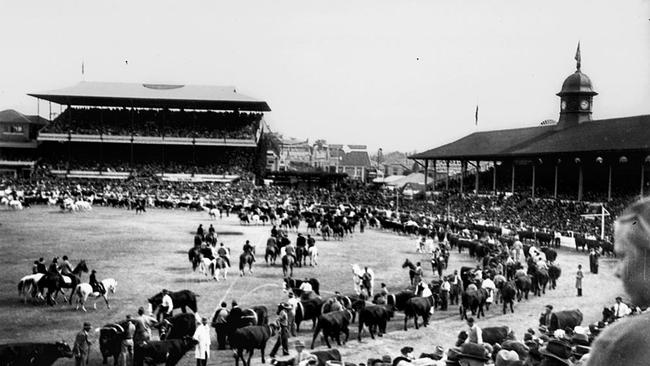 The grand parade in the main arena of the Brisbane Exhibition Ground in 1948. Picture: RNA