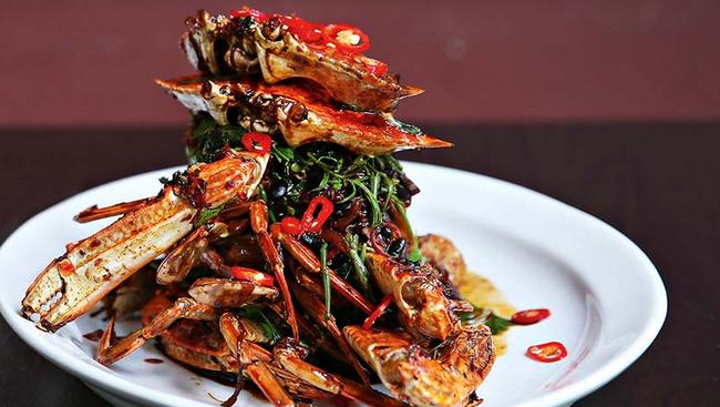 Stir-fried blue swimmer crab with salted black bean, chilli &amp; native herbs. Picture: Dylan Robinson