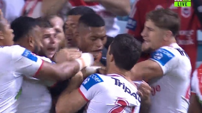 The melee erupted after Hunt threw the ball. Photo: Fox Sports