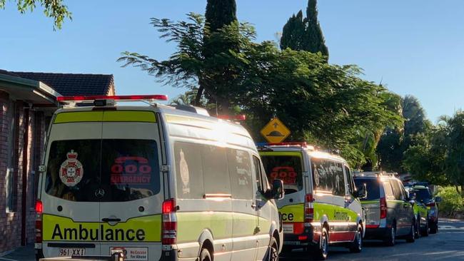 Ambulances at Arthur Earle Retirement Village. Picture: Tertius Pickard