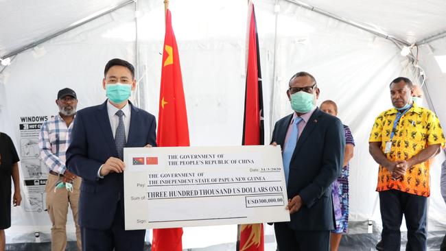 China’s Ambassador Xue Bingdonated $US300,000 to Papua New Guinea for the fight against COVID-19. Picture: ChineseEmb_PNG