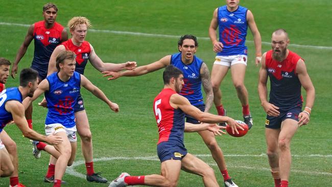 Melbourne players took part in a scratch match on Sunday instead of playing Essendon. Picture: AAP Images