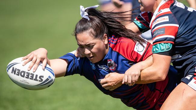 Collegians player Alafou Fatu reaches out to score the opening try of the grand final, 11th September 2022. News Local, pictures by Julian Andrews.