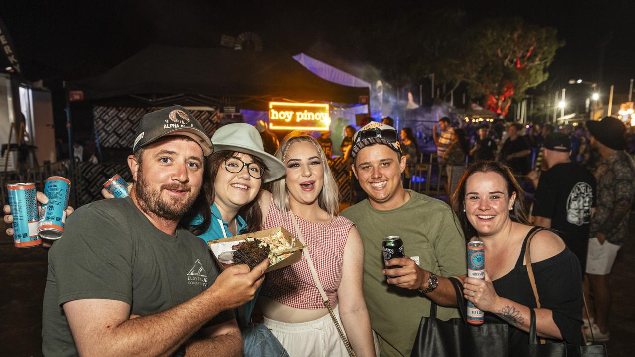 At Meatstock are (from left) Nic Connolly, Steph Connolly, Heather Connolly, Jake Rinehart and Kasey Connolly at Toowoomba Showgrounds, Saturday, March 9, 2024. Picture: Kevin Farmer