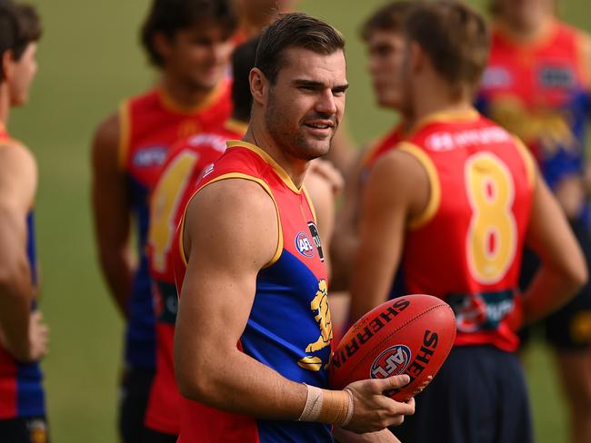 BRISBANE, AUSTRALIA - JUNE 08: Jack Payne of the Lions looks on during a Brisbane Lions AFL training session at Brighton Homes Arena on June 08, 2023 in Brisbane, Australia. (Photo by Albert Perez/Getty Images)