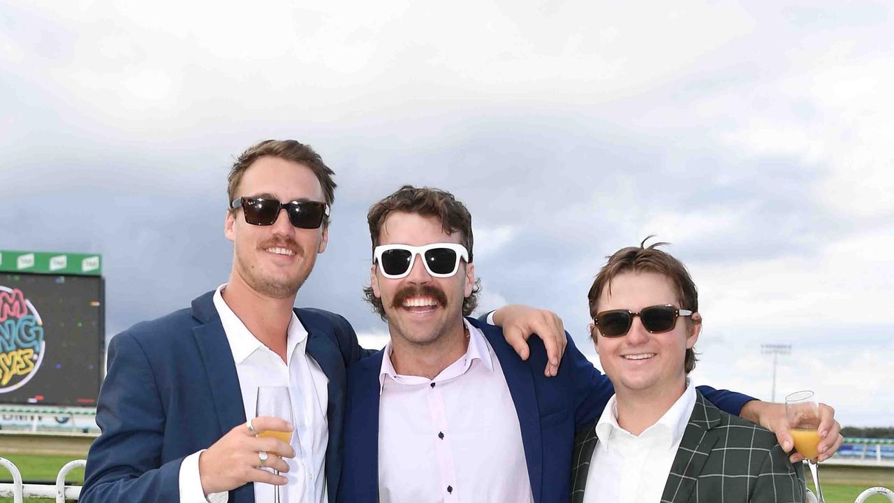 Conor Livingstone, Hugh Horden and Mike Fox-Long at the Noosa Cup Race Day. Picture: Patrick Woods.