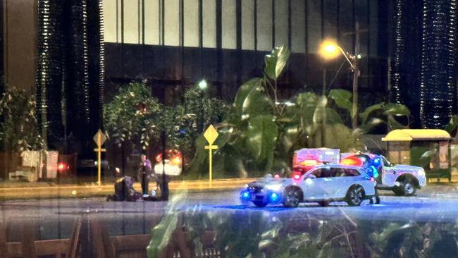 The scene of the police shooting in the carpark of Bunnings in Willetton.