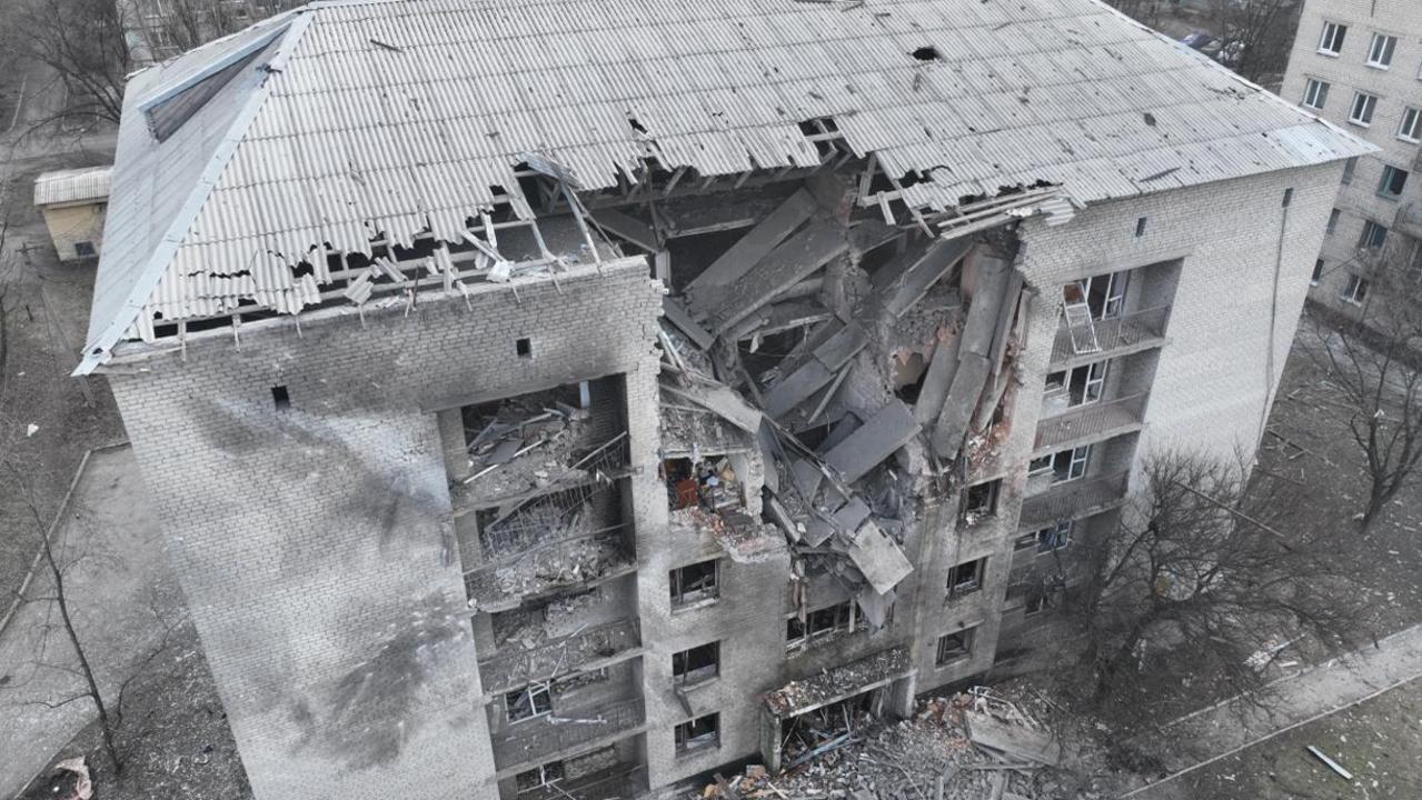 A damaged building where four residents were wounded after a night attack to Pokrovsk district, Donetsk region, amid Russian invasion in Ukraine. Picture: AFP