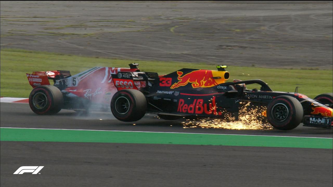 Sebastian Vettel and Max Verstappen collide