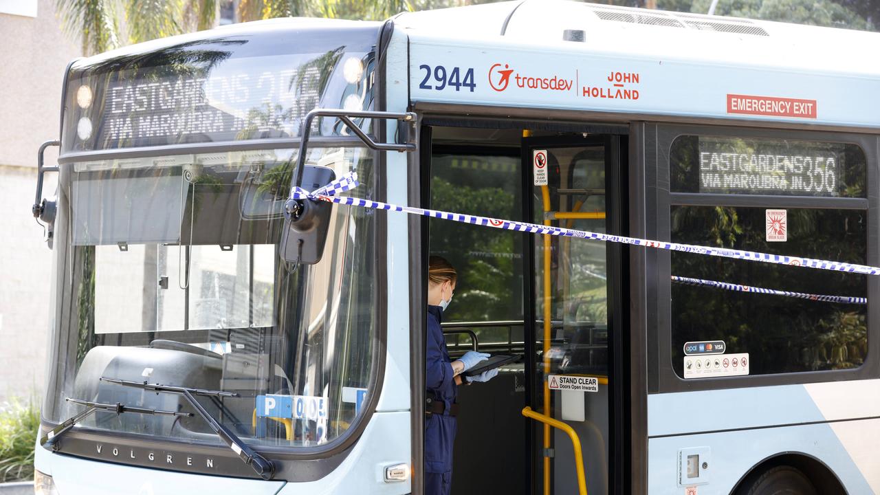 Forensics at a crime scene where someone was stabbed on a bus near Eastgardens Westfield. Picture: NewsWire / Damian Shaw