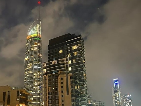 Q1 on the Gold Coast lit up for World Suicide Prevention Day. The photograph was taken by community advocate Jenna Schroeder.