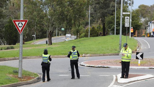 Major Crash investigators at the scene of the fatal crash at Redwood Park. Picture: Dean Martin/Advertiser