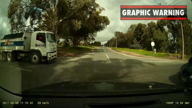 Footage of driver crashing into a truck