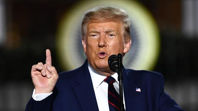 US President Donald Trump delivers his acceptance speech for the Republican Party nomination for re-election. And, surprise, surprise, attacks his rival Joe Biden. Picture: Brendan Smialowski/AFP