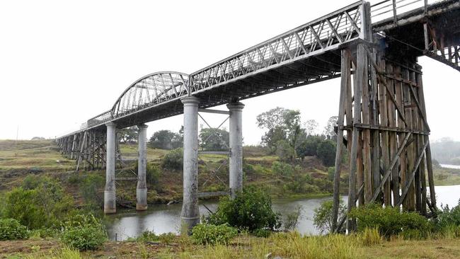 UPGRADE: The Dickabram Bridge near Miva. It is believed the body of a worker is inside one of the steel cylinders. Picture: Alistair Brightman