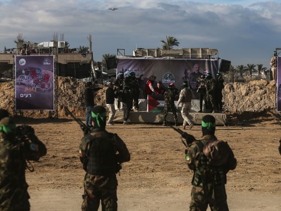 Hamas released Israeli captive Yarden Bibas in Khan Younis, southern Gaza, last Saturday. Picture: Haitham Imad/Shutterstock/WSJ