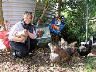 SMART & SUSTAINABLE: Craft artist Amanda Ferguson makes popular shopping carriers from donated poultry and livestock feed bags and donates a portion from each sale to the Lismore Base Hospital Auxiliary. Picture: Alison Paterson