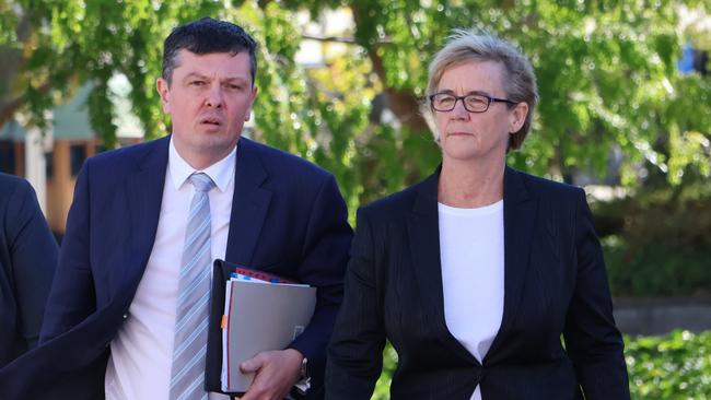 Former Australian Federal Police commander Danielle Woodward, right, arrives at court with defence lawyer Michael Kukulies-Smith. Picture: Blake Foden