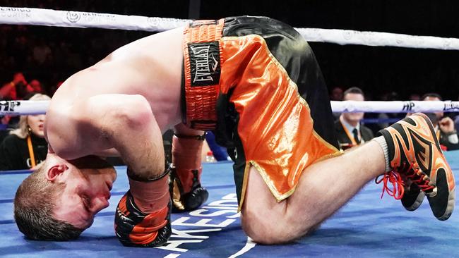 Jeff Horn is knocked to the canvas. Picture: AAP