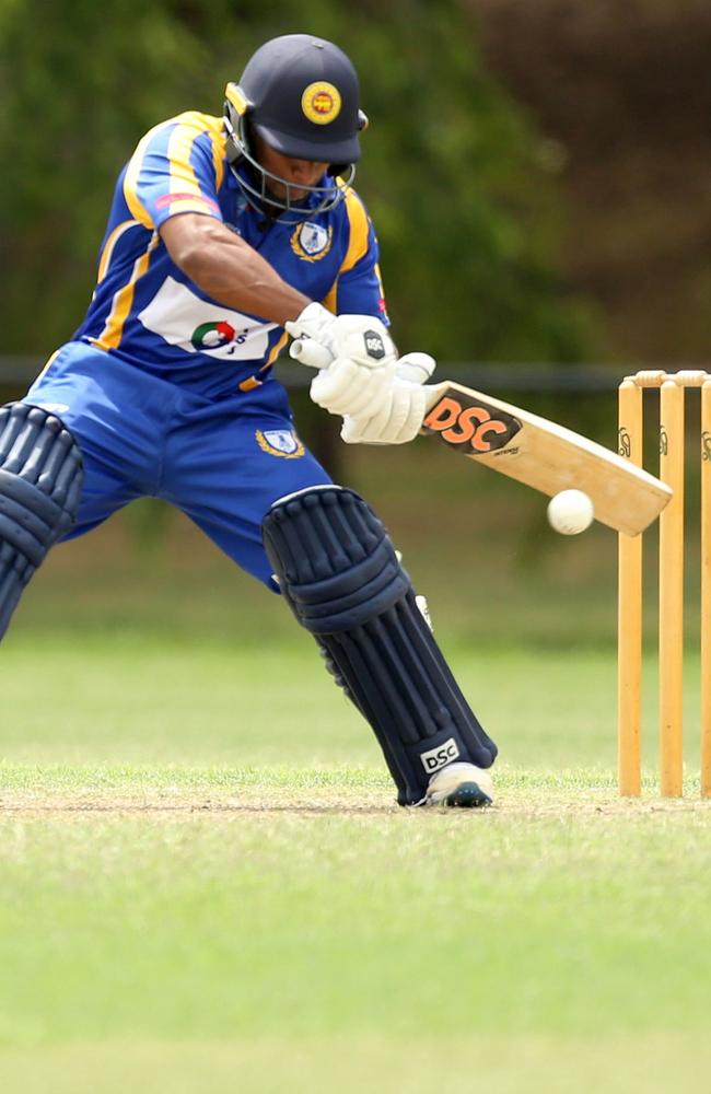 Ton man: Noble Park batsman Jeevan Mendis. Picture: Stuart Milligan