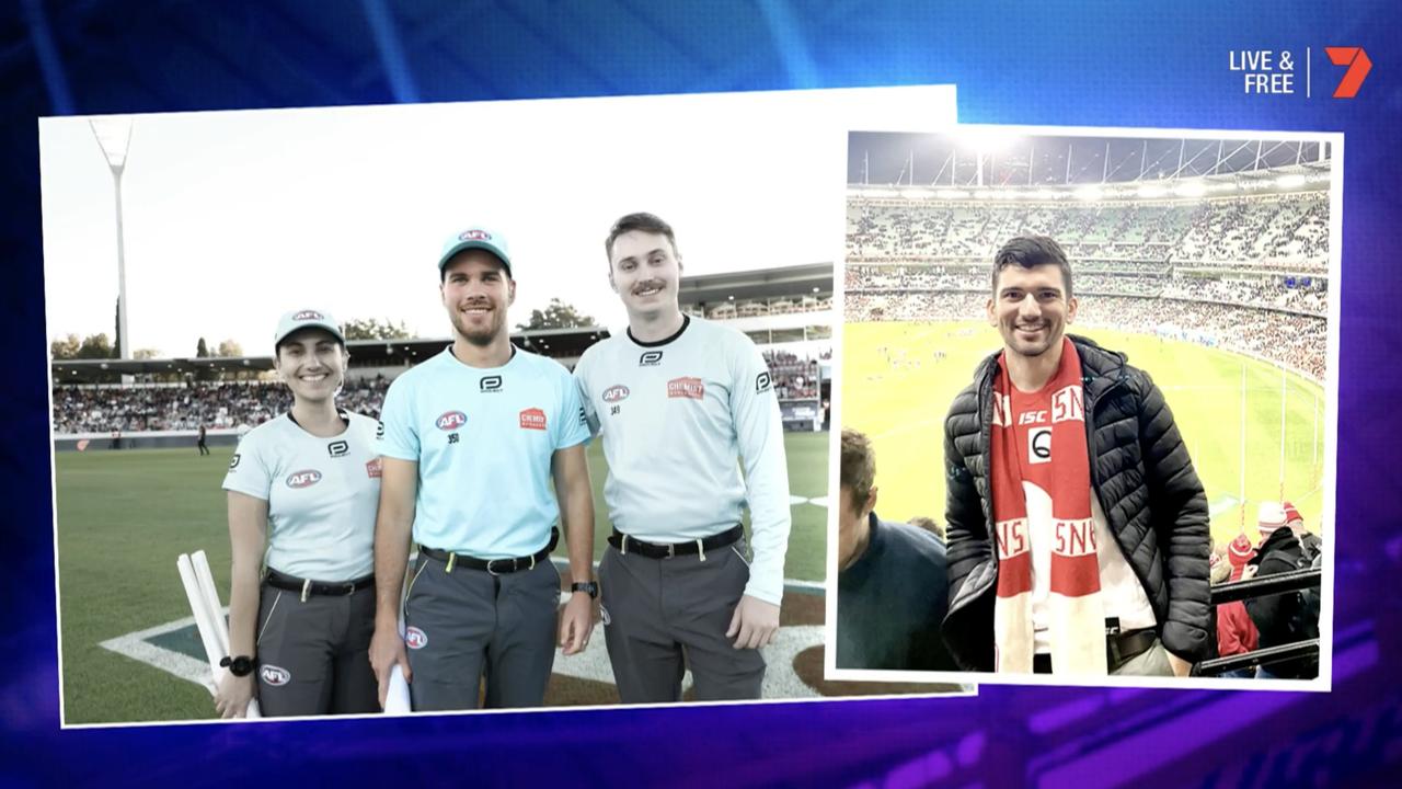 Mr Baird began umpiring at the grassroots level as a teenager before makinghis AFL debut in 2020. Picture: Twitter/@AFL