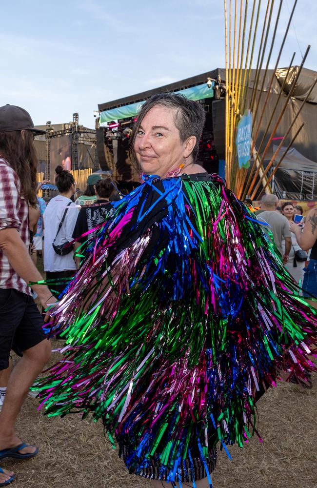 Leah Clarke wears tinsel vest at the Bass in the Grass 2025. Picture: Pema Tamang Pakhrin