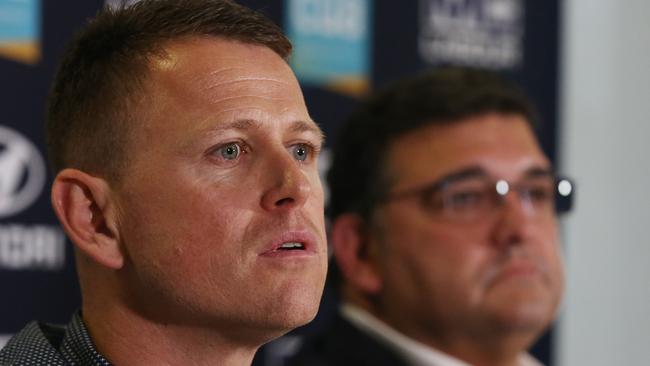 Brendon Bolton after he was sacked as senior coach of the Carlton Football Club on Monday. Picture: Michael Klein.