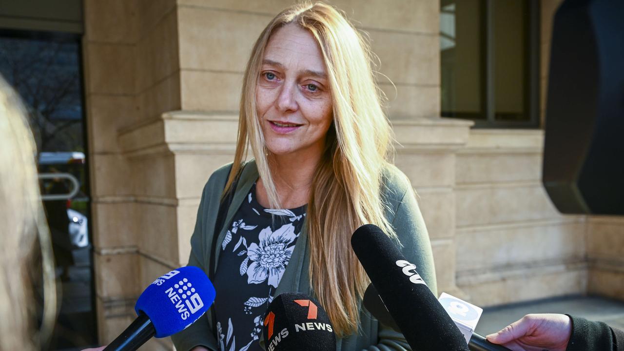 Bicycle Bandit victim Rose Lindner speaks to media after attending the sentencing. Picture: NCA NewsWire / Mark Brake