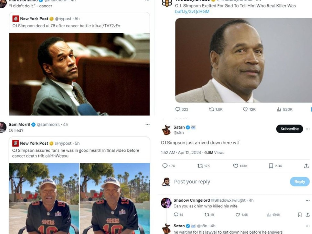 Some of the reaction on X to OJ Simpson's death.