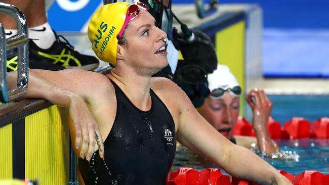 Emily Seebohm of Australia looks on following her bronze in the women's 200m backstroke. Photo: Getty Images